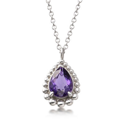 Gabriel & Co. 1.10 Carat Amethyst Beaded-Edge Pendant Necklace in Sterling Silver