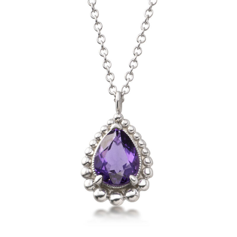 Gabriel & Co. 1.10 Carat Amethyst Beaded-Edge Pendant Necklace in Sterling Silver. 15.5" image number 1