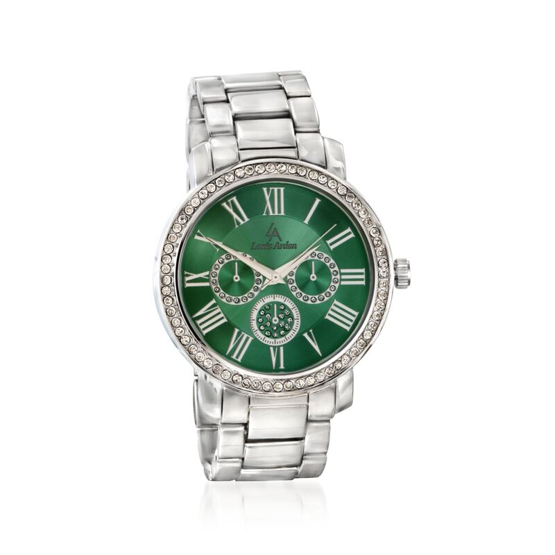 Louis Arden Women's 42mm Silvertone Watch with Swarovski Crystal - Green Dial image number 0