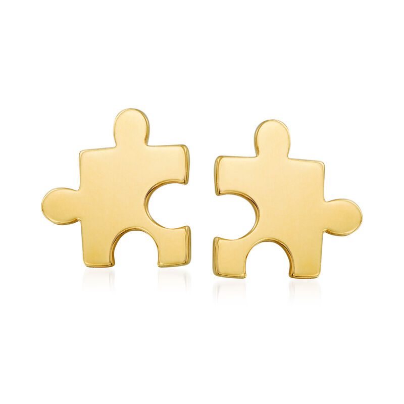 14kt Yellow Gold Puzzle Piece Stud Earrings image number 0