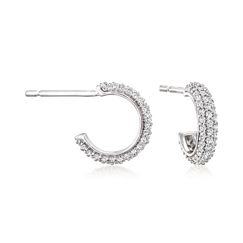 .50 ct. t.w. Pave Diamond C-Hoop Earrings in 14kt White Gold. 3/8" image number 0