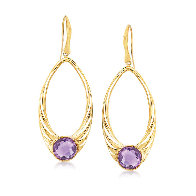 Italian .70 ct. t.w. Amethyst Open-Oval Drop Earrings in 14kt Yellow Gold image number 0