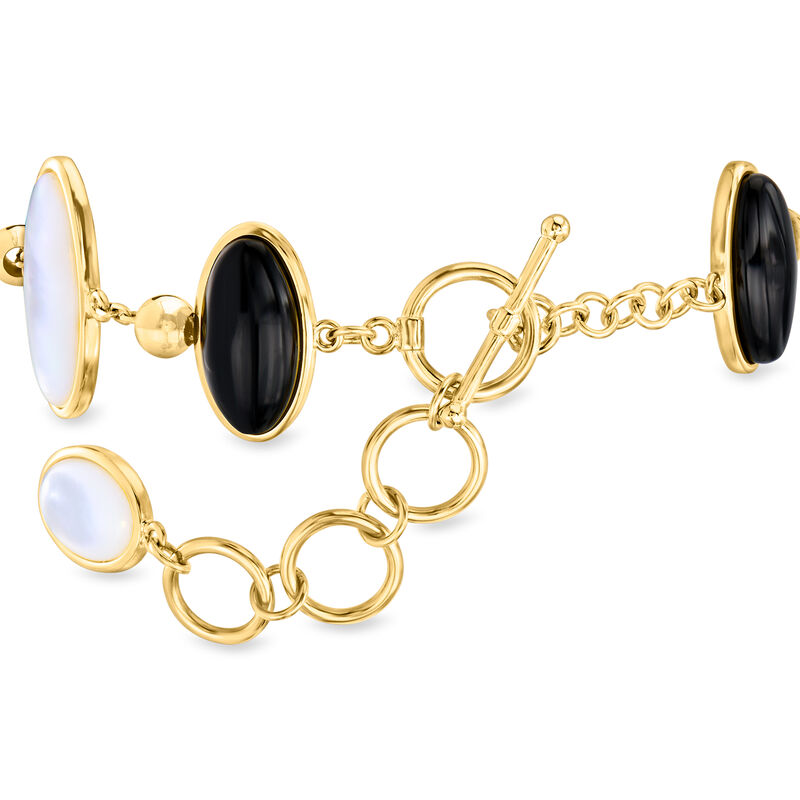 Onyx and Mother-of-Pearl Bracelet in 18kt Gold Over Sterling. 7&quot; image number 2