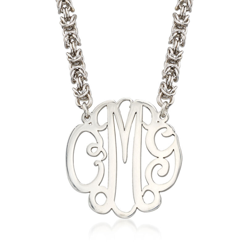 Sterling Silver Personalized Monogram Rolled Byzantine Necklace image number 0