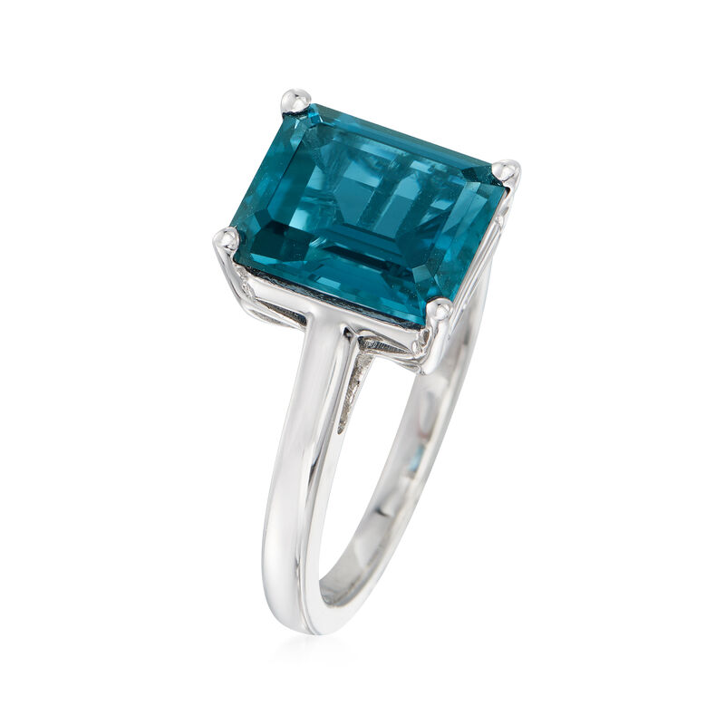 4.20 Carat Emerald-Cut London Blue Topaz Ring in Sterling Silver image number 2
