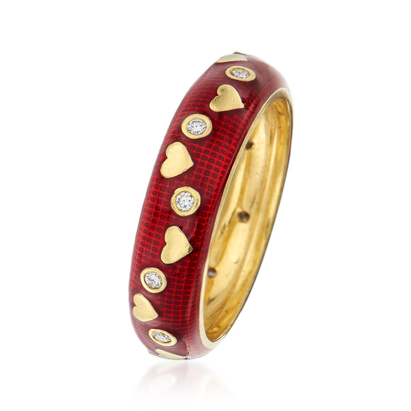 C. 2000 Vintage Hidalgo .12 ct. t.w. Diamond and Red Enamel Heart Ring in 18kt Yellow Gold. Size 6.5 image number 2