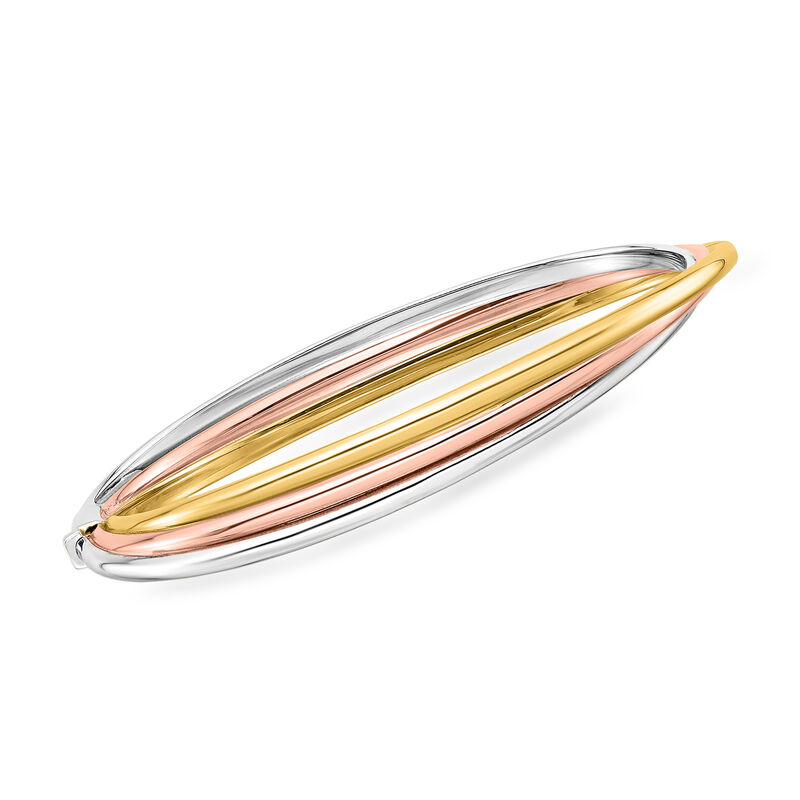 Italian 18kt Tri-Colored Gold Three-Row Bangle Bracelet. 7&quot; image number 0
