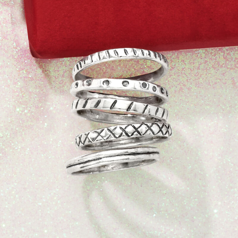 Sterling Silver Jewelry Set: Five Stackable Rings image number 4