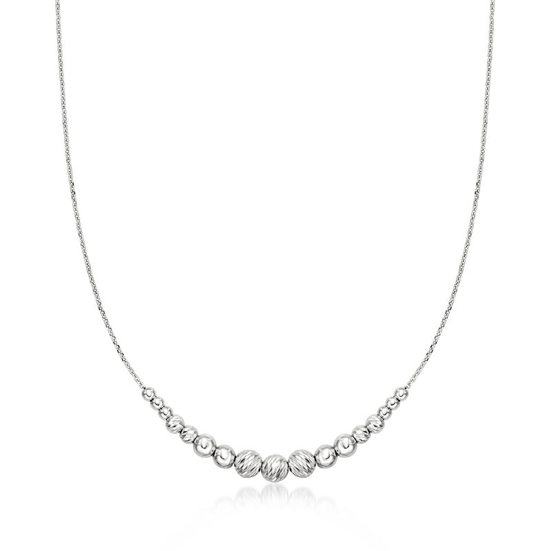 Italian 3-6mm Sterling Silver Diamond-Cut Bead Station Necklace image number 0