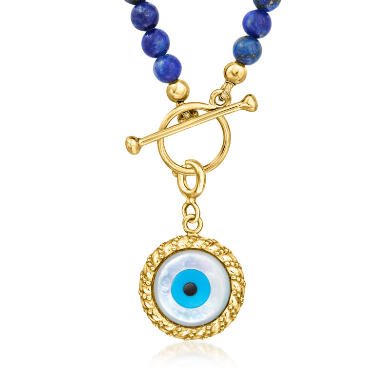 Mother-of-Pearl Evil Eye Charm with Blue and Black Resin in 18kt Gold Over Sterling  image number 3