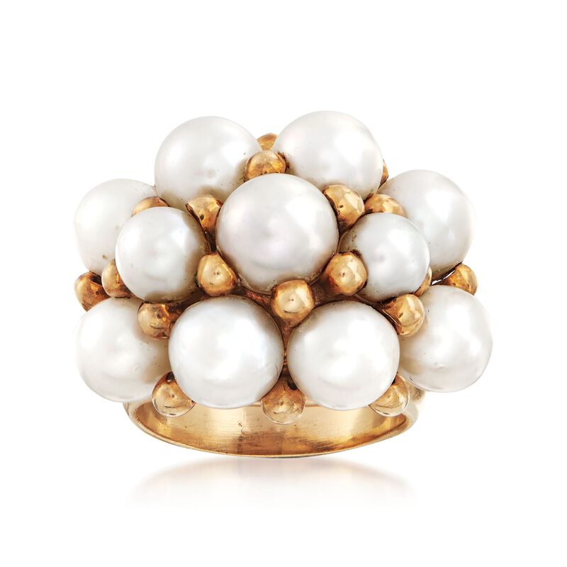 C. 1960 Vintage 4mm Cultured Pearl Cluster Ring in 14kt Yellow Gold. Size 7.5 image number 0