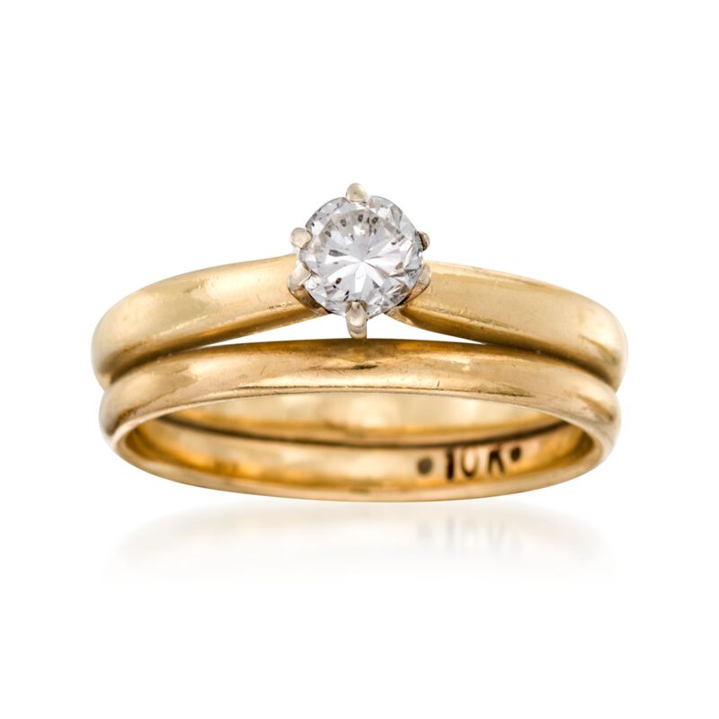 C. 1980 Vintage .35 Carat Diamond Bridal Set: Engagement and Wedding Rings in 10kt and 14kt Yellow Gold image number 0