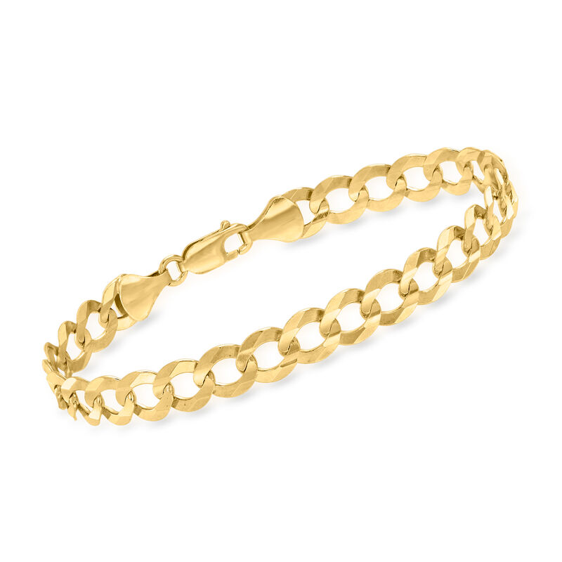 Men's 8.2mm 14kt Yellow Gold Faceted Curb-Link Bracelet. 8.5&quot; image number 0