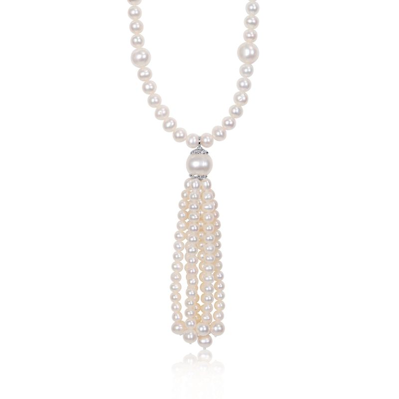 6-11mm Cultured Freshwater Pearl Tassel Necklace in Sterling Silver image number 0