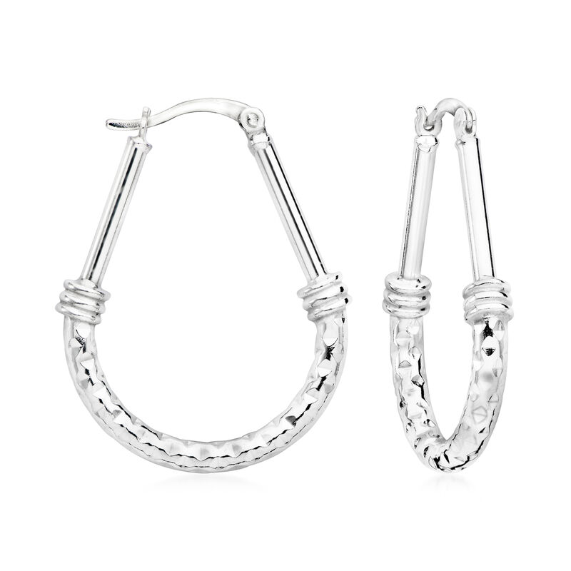 Sterling Silver Hammered Hoop Earrings. 1 1/4&quot; image number 0