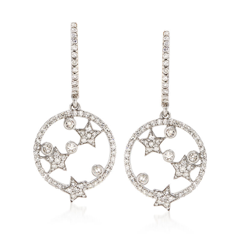 .63 ct. t.w. Diamond Open-Circle Star Hoop Drop Earrings in 14kt White Gold image number 0