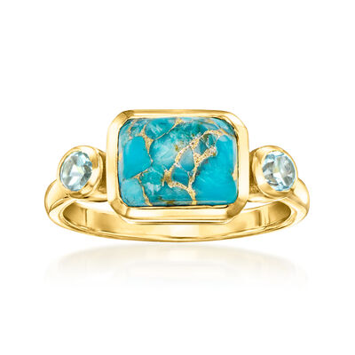 Turquoise and .20 ct. t.w. Sky Blue Topaz Ring in 18kt Gold Over Sterling