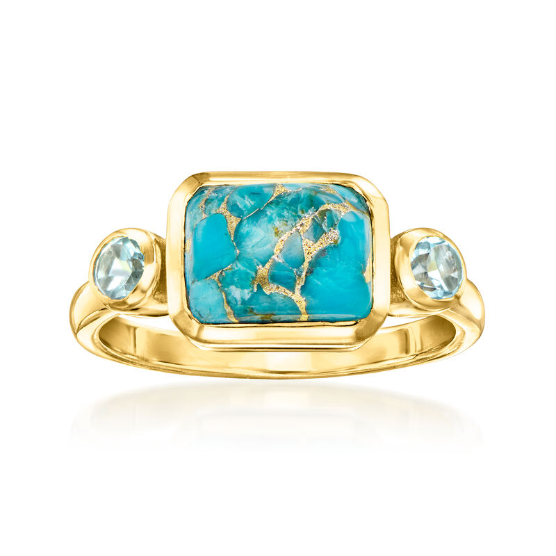 Turquoise and .20 ct. t.w. Sky Blue Topaz Ring in 18kt Gold Over Sterling image number 0