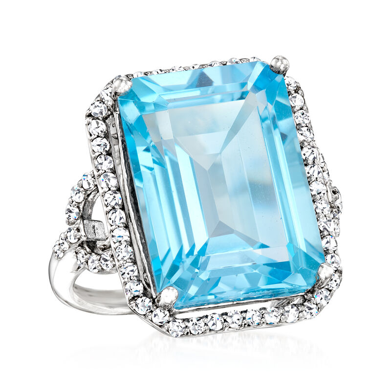20.00 Carat Swiss Blue Topaz and .90 ct. t.w. White Topaz Ring in Sterling Silver image number 3