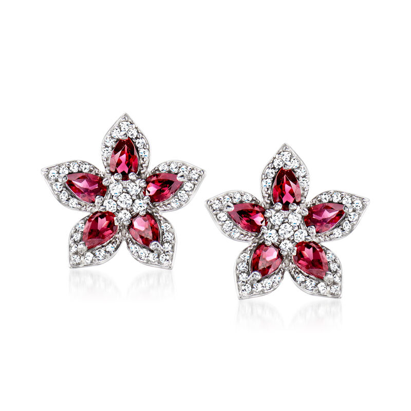 4.20 ct. t.w. Rhodolite Garnet and 1.90 ct. t.w. White Zircon Flower and Butterfly Drop Earrings in Sterling Silver  image number 2