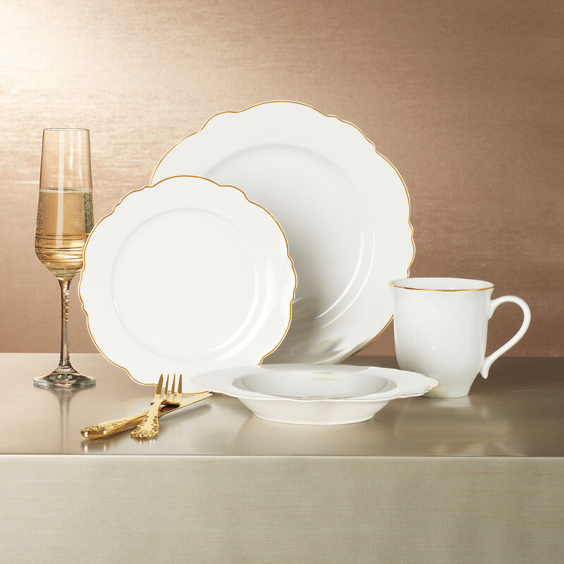 16-pc. Service for 4 "Bristol" Gold Scallop Bone China Dinnerware image number 0