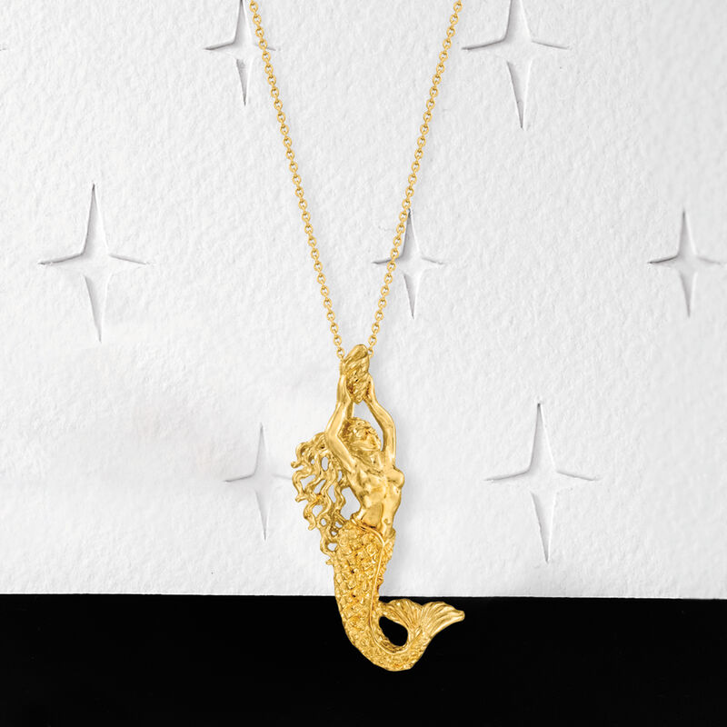 14kt Yellow Gold Mermaid Pendant Necklace. 18" image number 2