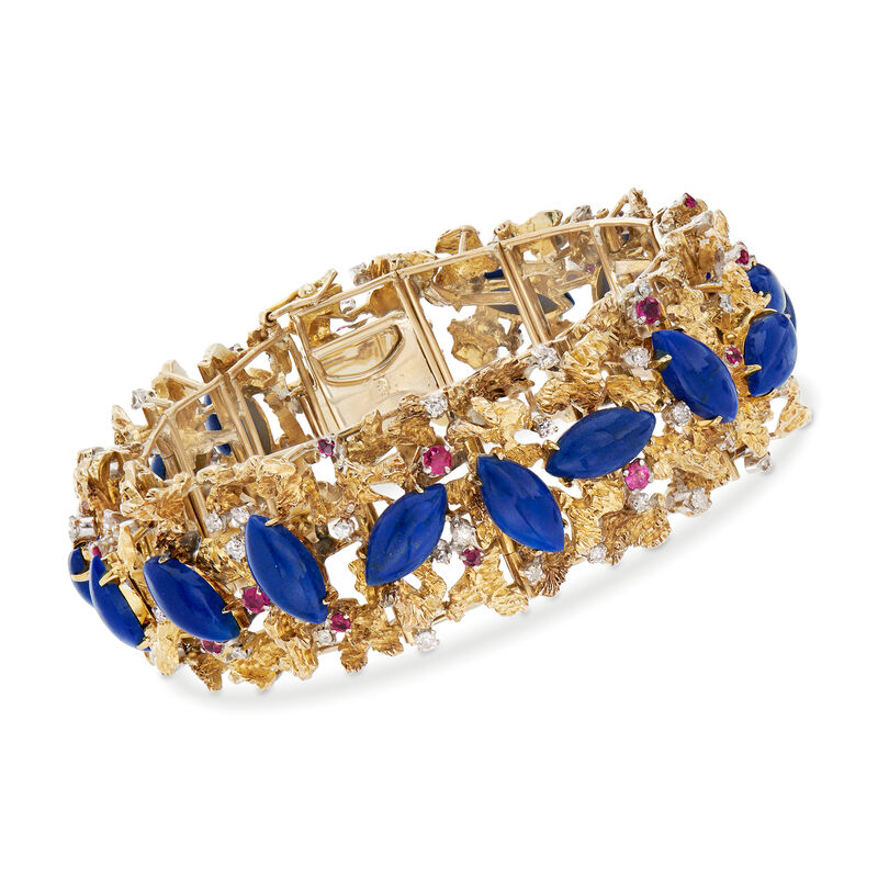 C. 1970 Vintage Lapis and 1.10 ct. t.w. Ruby Bracelet with 1.00 ct. t.w. Diamonds in 14kt Yellow Gold image number 0