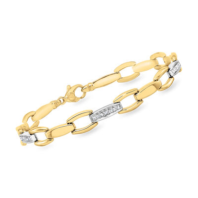 Italian .15 ct. t.w. Diamond Link Bracelet in 18kt Two-Tone Gold