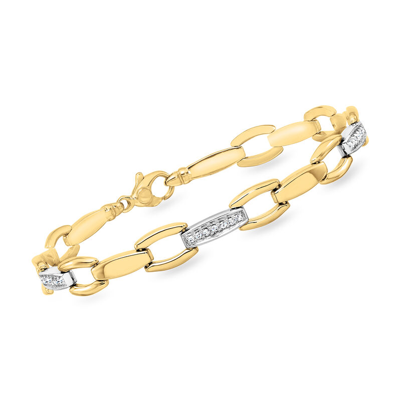 Italian .15 ct. t.w. Diamond Link Bracelet in 18kt Two-Tone Gold. 7.5&quot; image number 0
