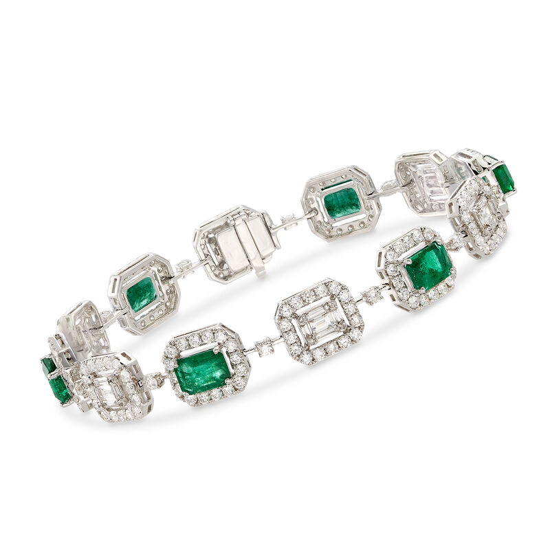 4.70 ct. t.w. Emerald and 4.41 ct. t.w. Diamond Bracelet in 18kt White Gold. 7&quot; image number 0