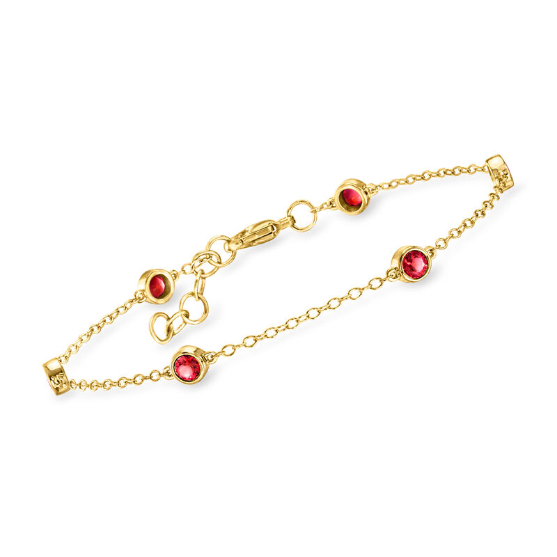 .80 ct. t.w. Bezel-Set Lab-Grown Ruby Station Bracelet in 18kt Gold Vermeil image number 0