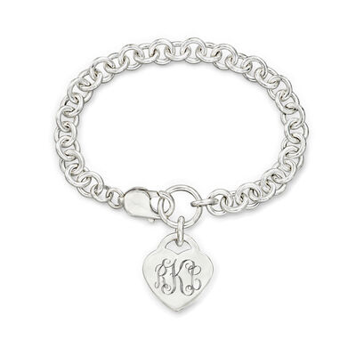Sterling Silver Personalized Heart Charm Bracelet