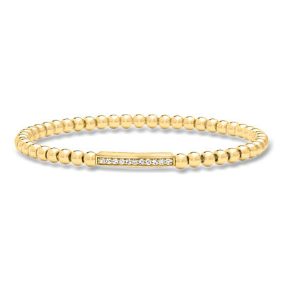 .15 ct. t.w. Lab-Grown Diamond Bar and 4mm 18kt Gold Over Sterling Bead Stretch Bracelet