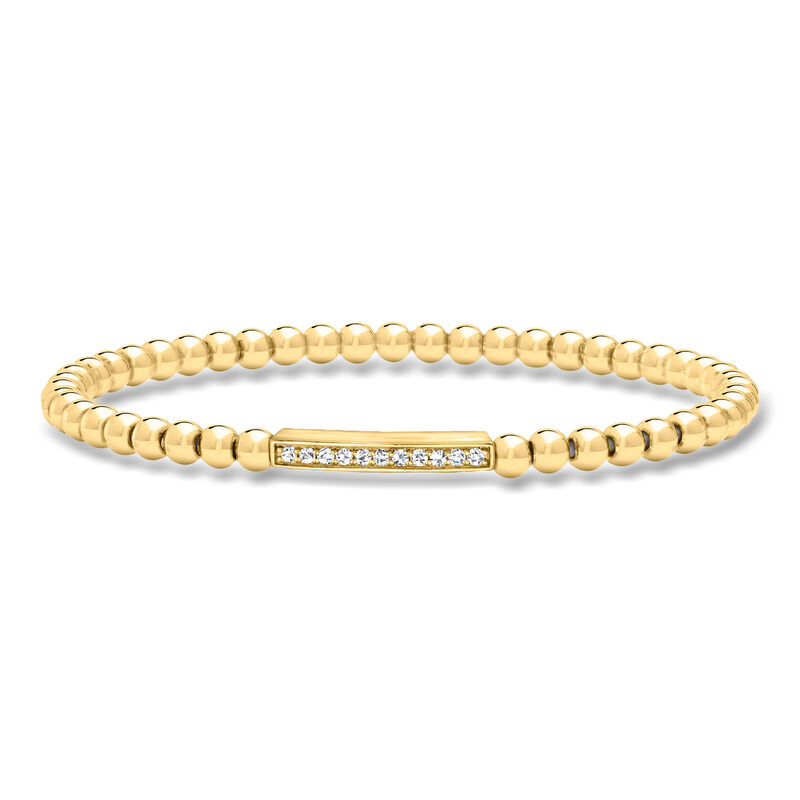 .15 ct. t.w. Lab-Grown Diamond Bar and 4mm 18kt Gold Over Sterling Bead Stretch Bracelet image number 0