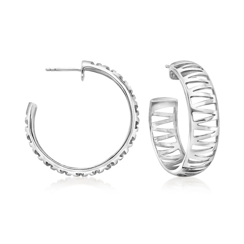 Zina Sterling Silver Zigzag Hoop Earrings. 1 3/8" image number 0