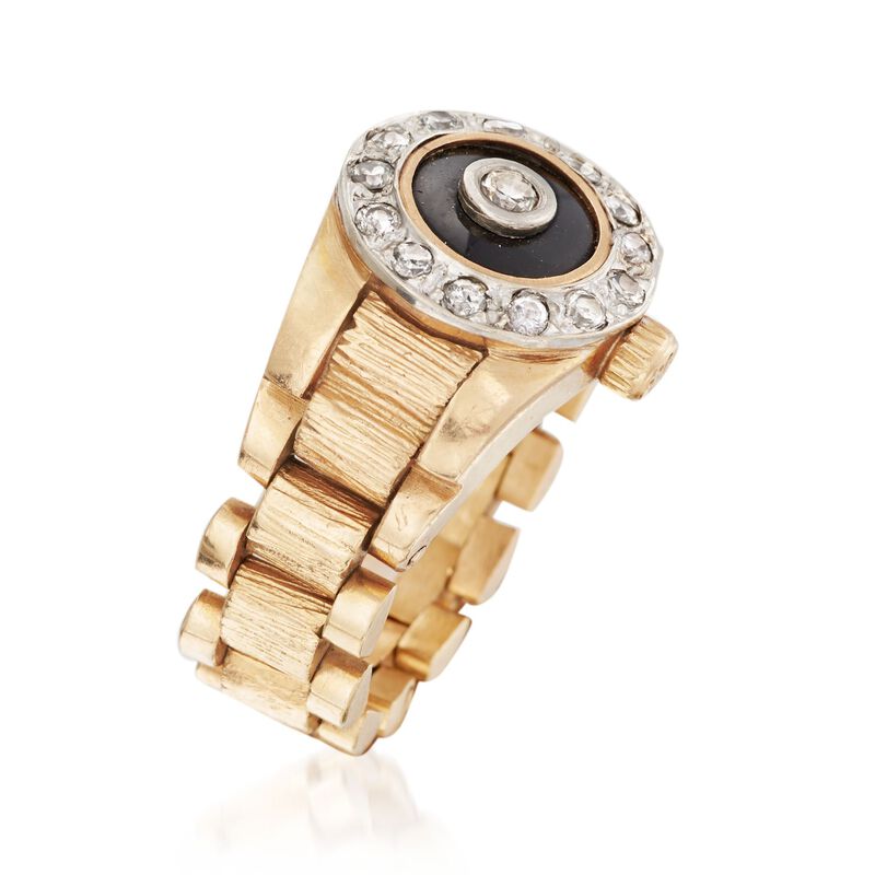C. 1980 Vintage Black Onyx and .45 ct. t.w. Diamond Ring in 14kt Yellow Gold. Size 9 image number 2