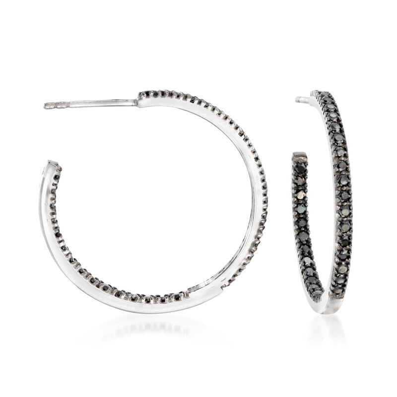 1.20 ct. t.w. Black Spinel Inside-Outside Hoop Earrings in Sterling Silver. 1&quot; image number 0