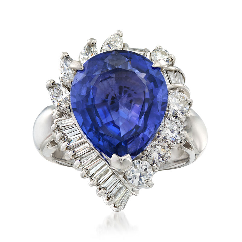 C. 1980 Vintage 8.71 Carat Tanzanite and 1.60 ct. t.w. Diamond Ring in Platinum. Size 6.5 image number 0