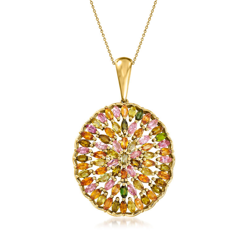 8.75 ct. t.w. Multicolored Tourmaline Pendant Necklace in 18kt Gold Over Sterling image number 0