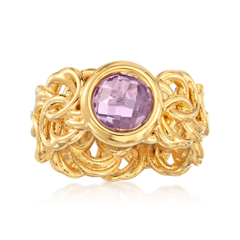 Italian Andiamo 14kt Yellow Gold and 1.80 Carat Amethyst Byzantine Ring image number 0