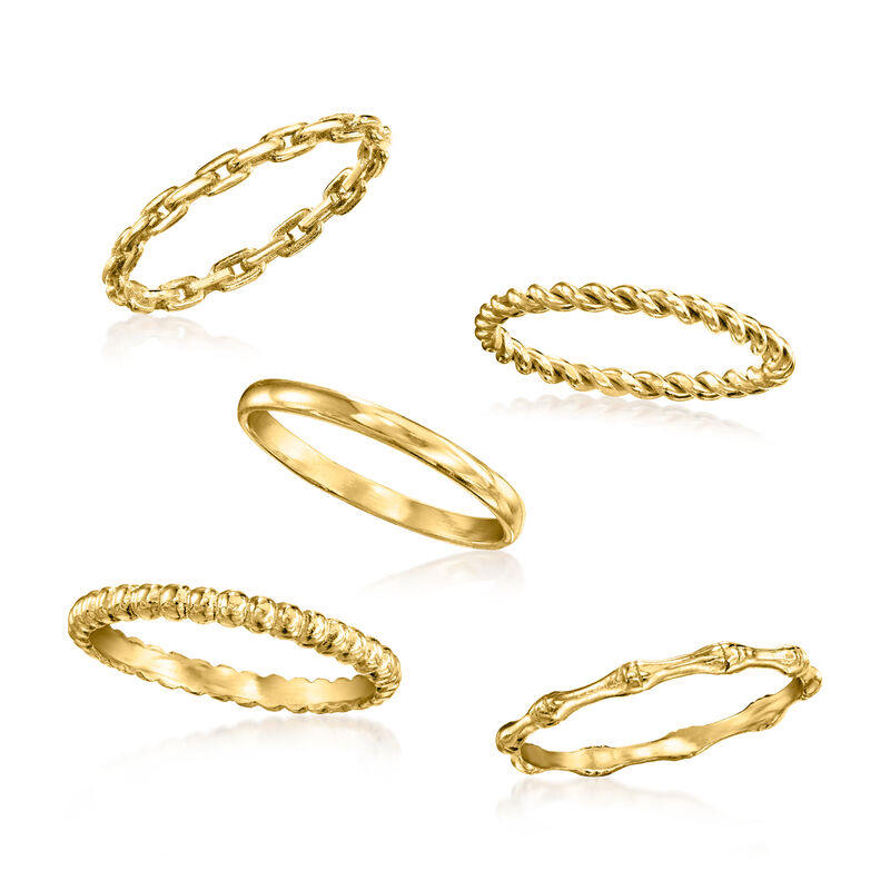 18kt Gold Over Sterling Jewelry Set: Five Stackable Rings image number 3