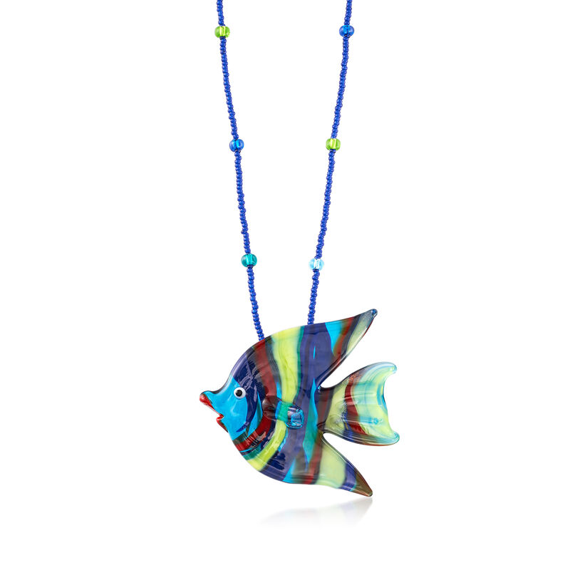 Italian Multicolored Murano Glass Fish Necklace with Sterling Silver image number 0