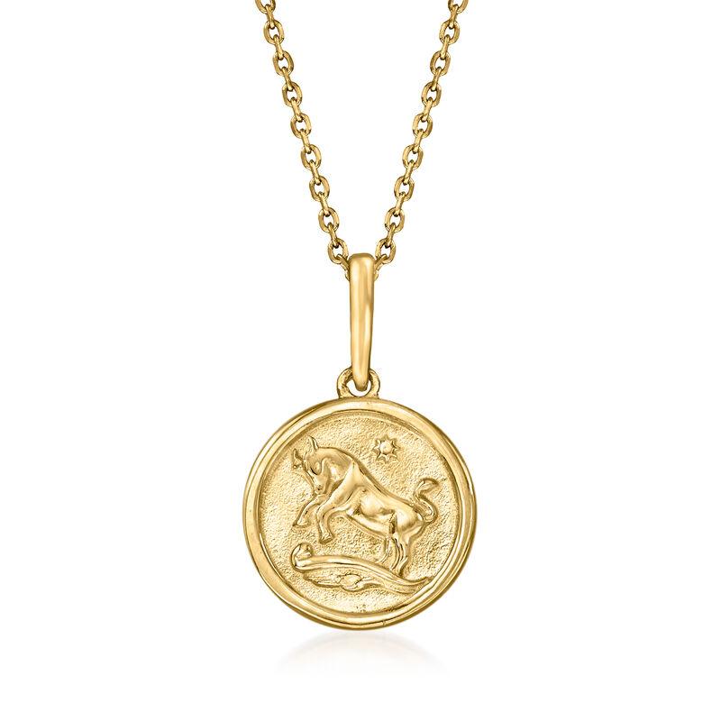 Taurus - 14kt Yellow Gold Petite Zodiac Pendant Necklace. 16&quot;  image number 0