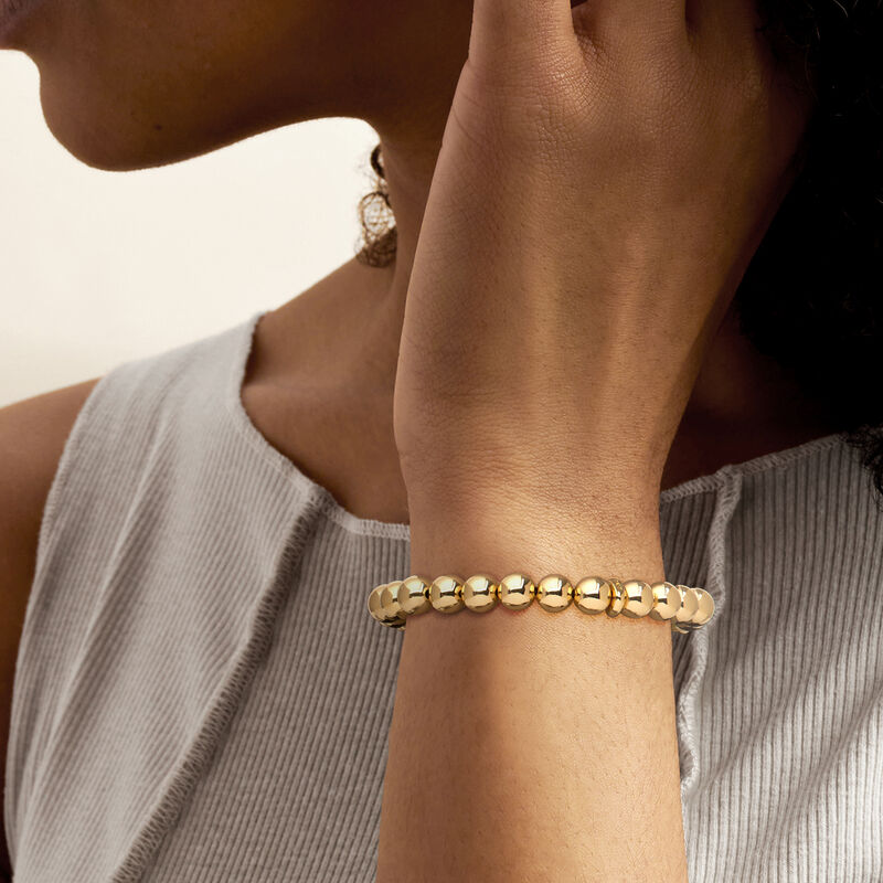 Italian 8mm 14kt Yellow Gold-Plated Bead Stretch Bracelet image number 1