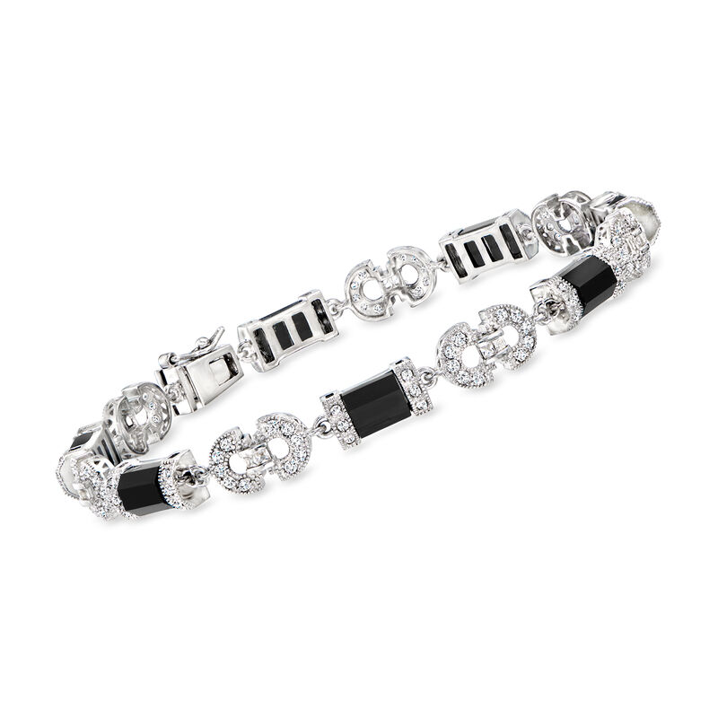 Black Agate and 1.60 ct. t.w. White Topaz Bracelet in Sterling Silver image number 0