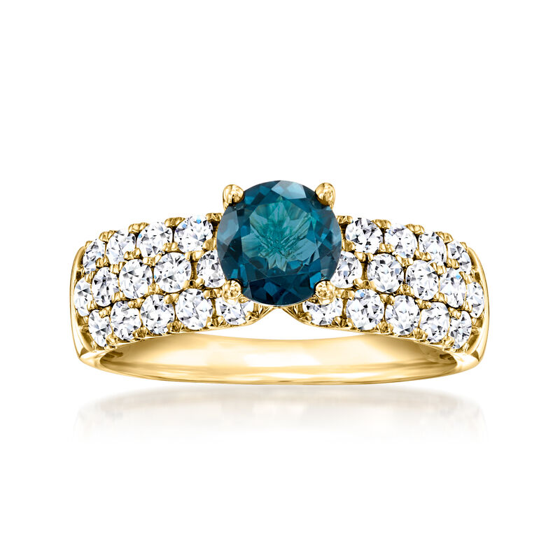 1.00 Carat London Blue Topaz Ring with 1.00 ct. t.w. Lab-Grown Diamonds in 14kt Yellow Gold image number 0