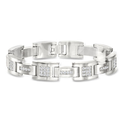 Men's 2.50 ct. t.w. CZ Link Bracelet in Stainless Steel