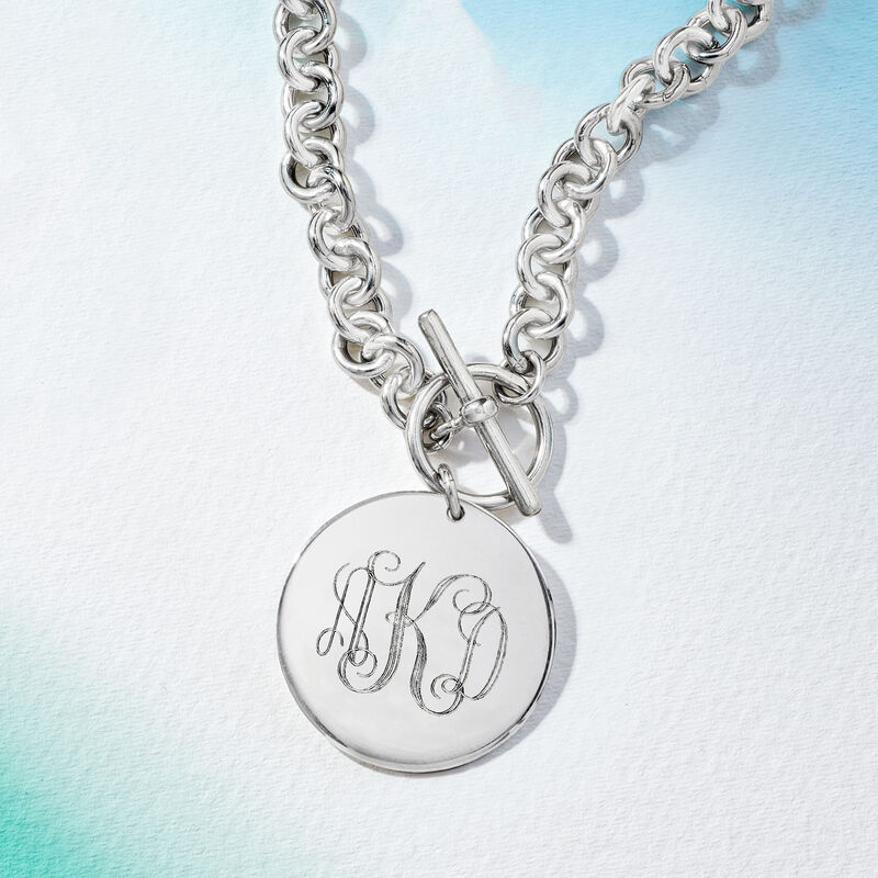 Italian Sterling Silver Personalized Disc Toggle Necklace image number 3