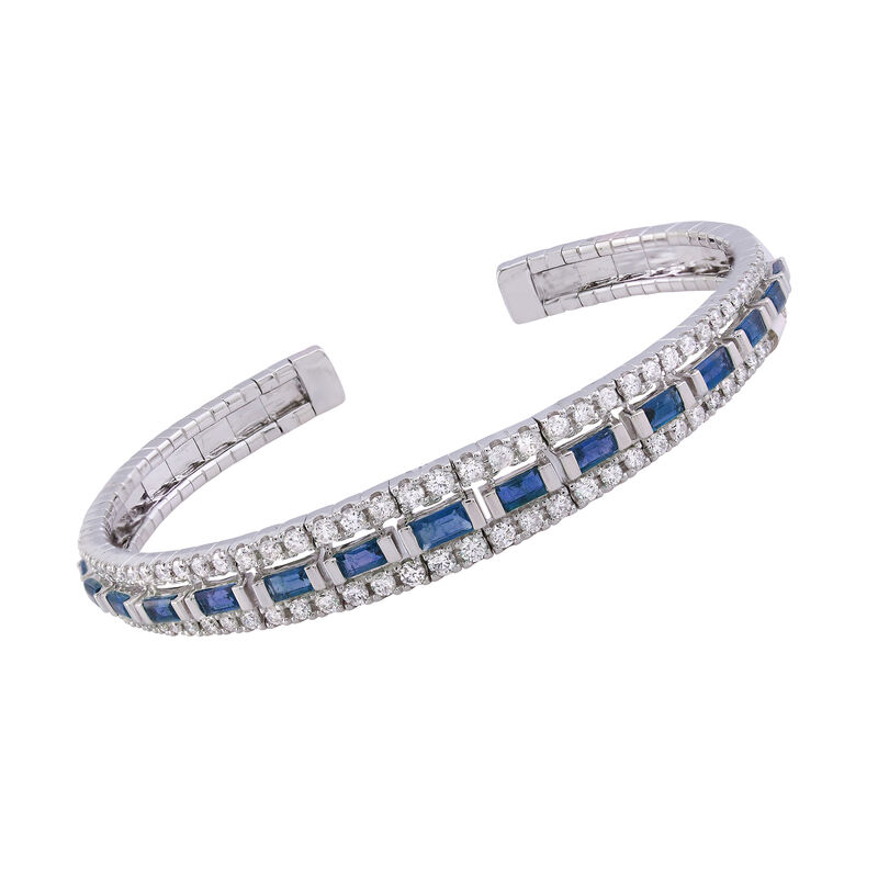 1.70 ct. t.w. Sapphire and 1.41 ct. t.w. Diamond Bangle Bracelet in 18kt White Gold image number 0