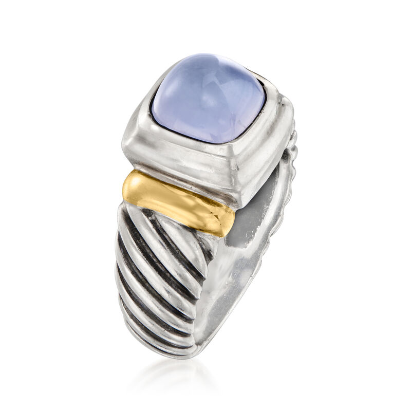 C. 1990 Vintage David Yurman Blue Chalcedony Ring in Sterling Silver and 14kt Yellow Gold image number 2